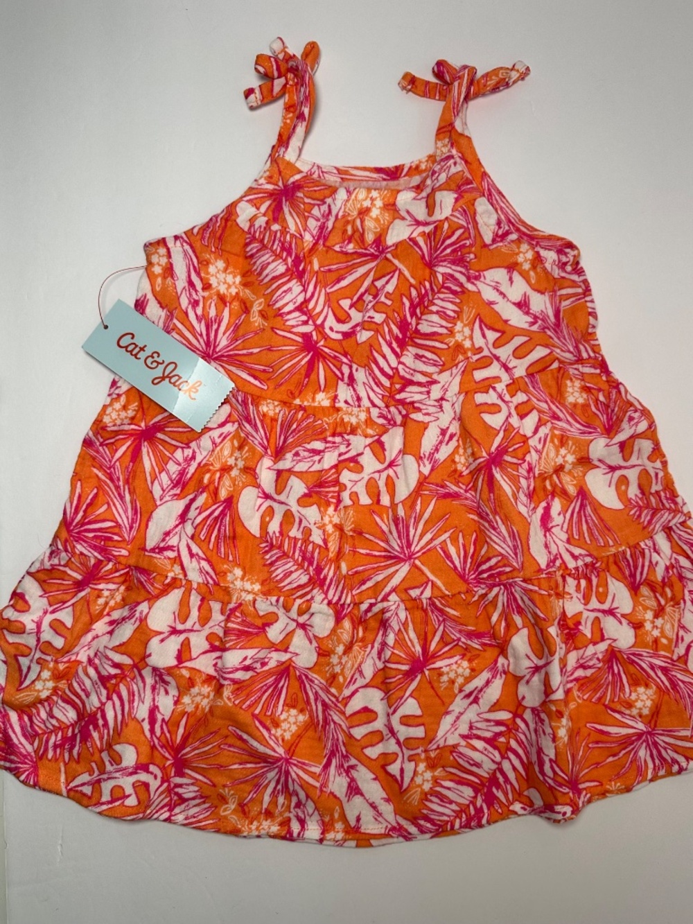 Cat & Jack Toddler Dress 3T NWT Orange Pink Tropical Print Tie Strap - Picture 5 of 6